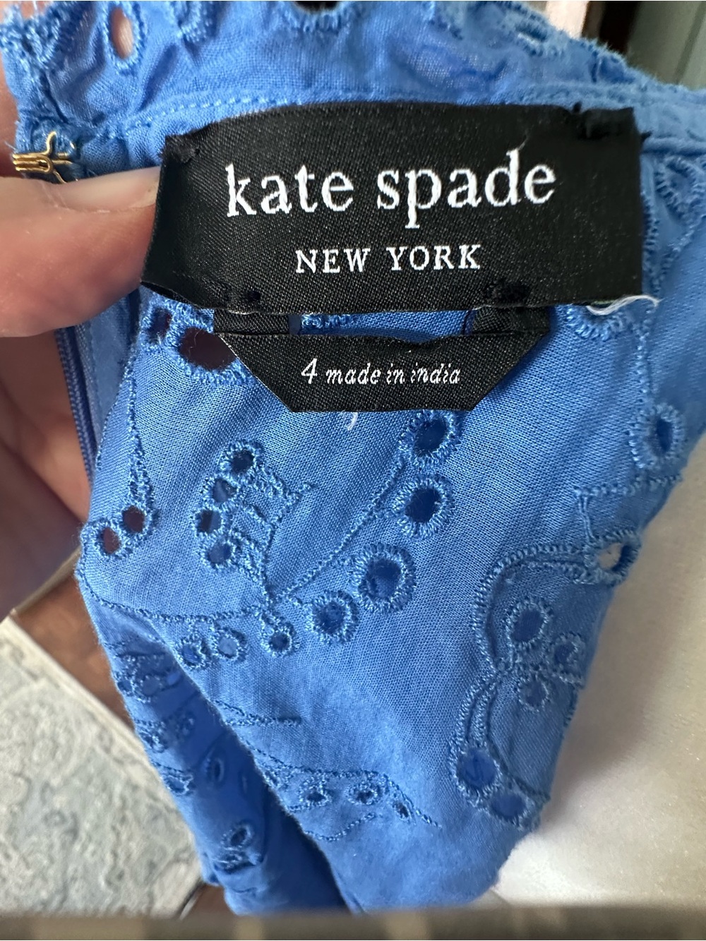 Kate Spade Floral Eyelet Puff Sleeve Dress in Sapphire Haze/Blue
 100% Cotton - Picture 4 of 5